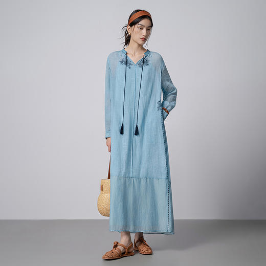 【林栖设计小店】手工炒色|苎麻绣花肌理宽松2026春新款优雅连衣裙两件套1961144 商品图8