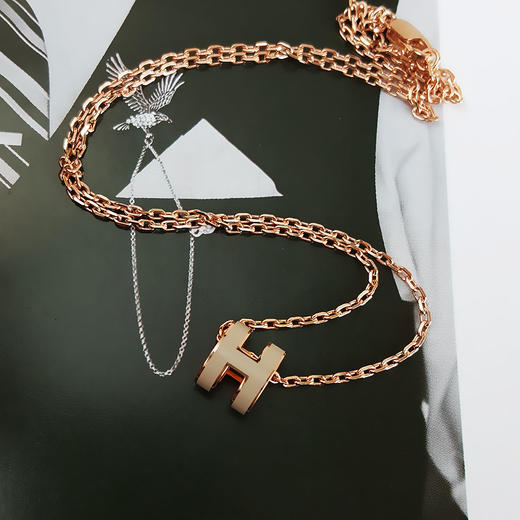 【全新】Hermes爱马仕H147992FO55玫瑰金奶茶色Mini Pop H项链链长约40cm女士 060126HS17 商品图3