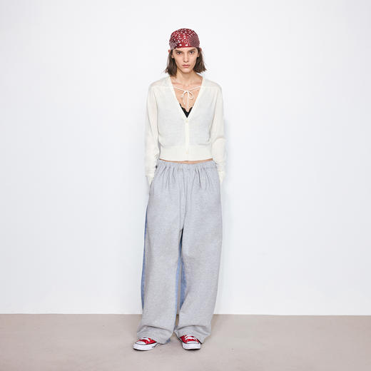 NUTH宽松牛仔拼接可束脚抽绳卫裤女 花灰拼水洗蓝 商品图1