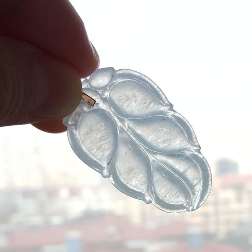 【天然正品】A货翡翠AU750玫瑰金冰种白色叶子造型翡翠（金枝玉叶）吊坠项链49.4*24.9*5.0MM（皆取最大值）060126NJM38 商品图3