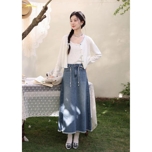 鹿向南「柔蓝序章」牛仔蓝显瘦半身裙春季新款小众设计感A字裙女 商品图2