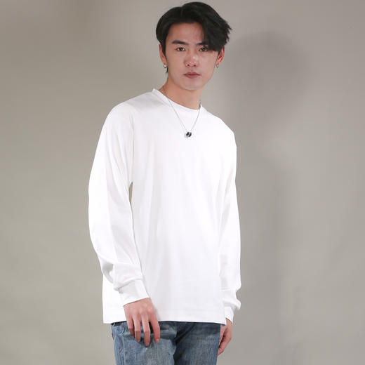 DRONKOO 2026 圆领左胸三排字母刺绣侧小开衩长袖中厚T恤 商品图3