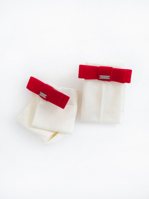 Kaiy Xiao 红丝绒蝴蝶结中筒袜 商品图4