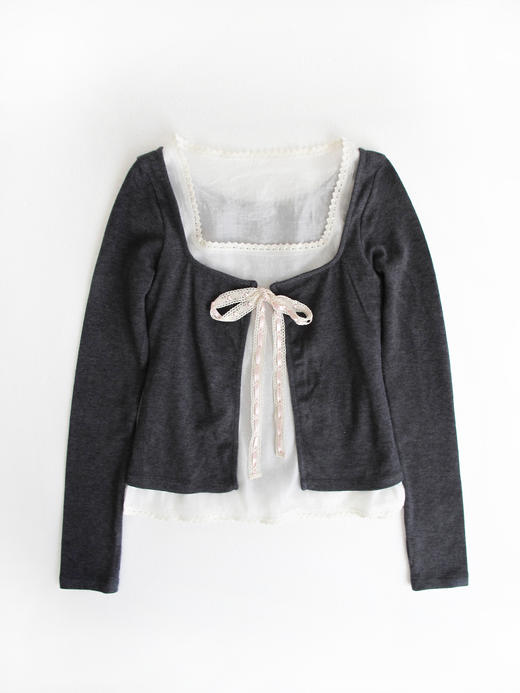 Kaiy Xiao 风信信使花边绑带开衫 商品图2