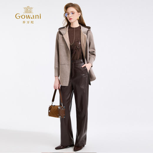 高智风挺括连帽羊毛桑蚕丝混纺顺滑感短款拉链大衣ED4B849 商品图3