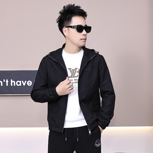 春秋季帅气修身外套男士潮牌暗花时尚休闲个性连帽夹克  KLNA-J2138* 商品图1