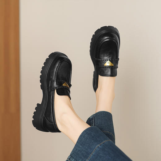 阿么手工女鞋一脚蹬厚底增高乐福鞋不累脚通勤时尚百搭单鞋4.5CM 商品图1