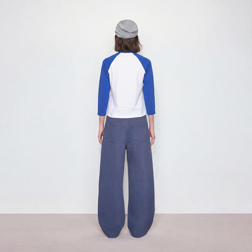 NUTH复古海军蓝水洗宽松弯刀休闲裤女 商品图3