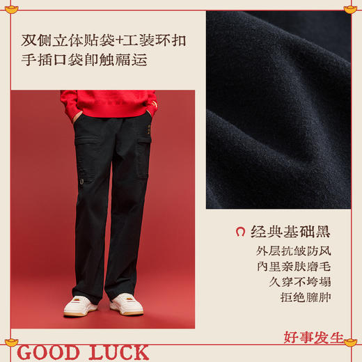安踏好事发生丨马年新年款加厚休闲长裤男工装直筒裤子152618506 商品图2