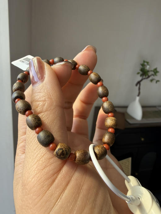 沉香鼓珠配南红小圆珠 手串儿 发顺丰到付 商品图4