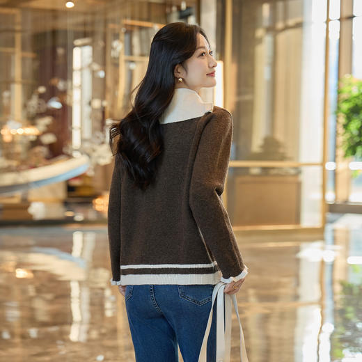 奢姿大码女装2025冬季时尚撞色海军领针织开衫胖妹妹气质休闲上衣9854670750 商品图3