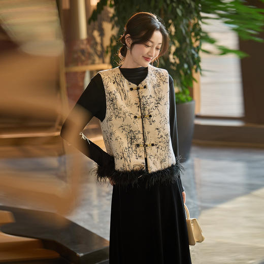 奢姿大码女装2025冬季减龄山水画设计流苏两件套胖妹妹时尚套装9954954060A 商品图1