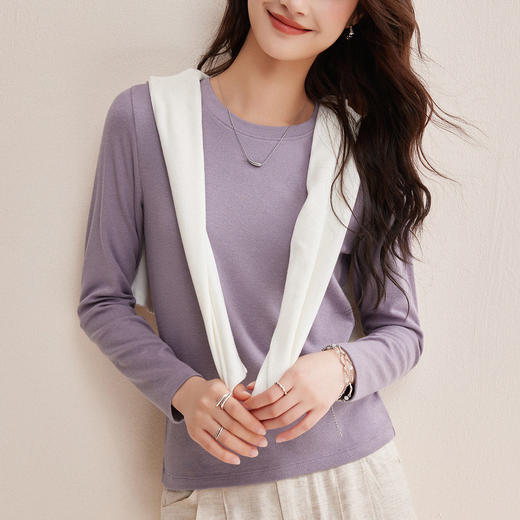 「自j」全新升级【铂金会员128/天猫169/差价41】(03230)洛诗琳天丝羊毛打底衫2026春季新款圆领纯色长袖T恤 商品图1