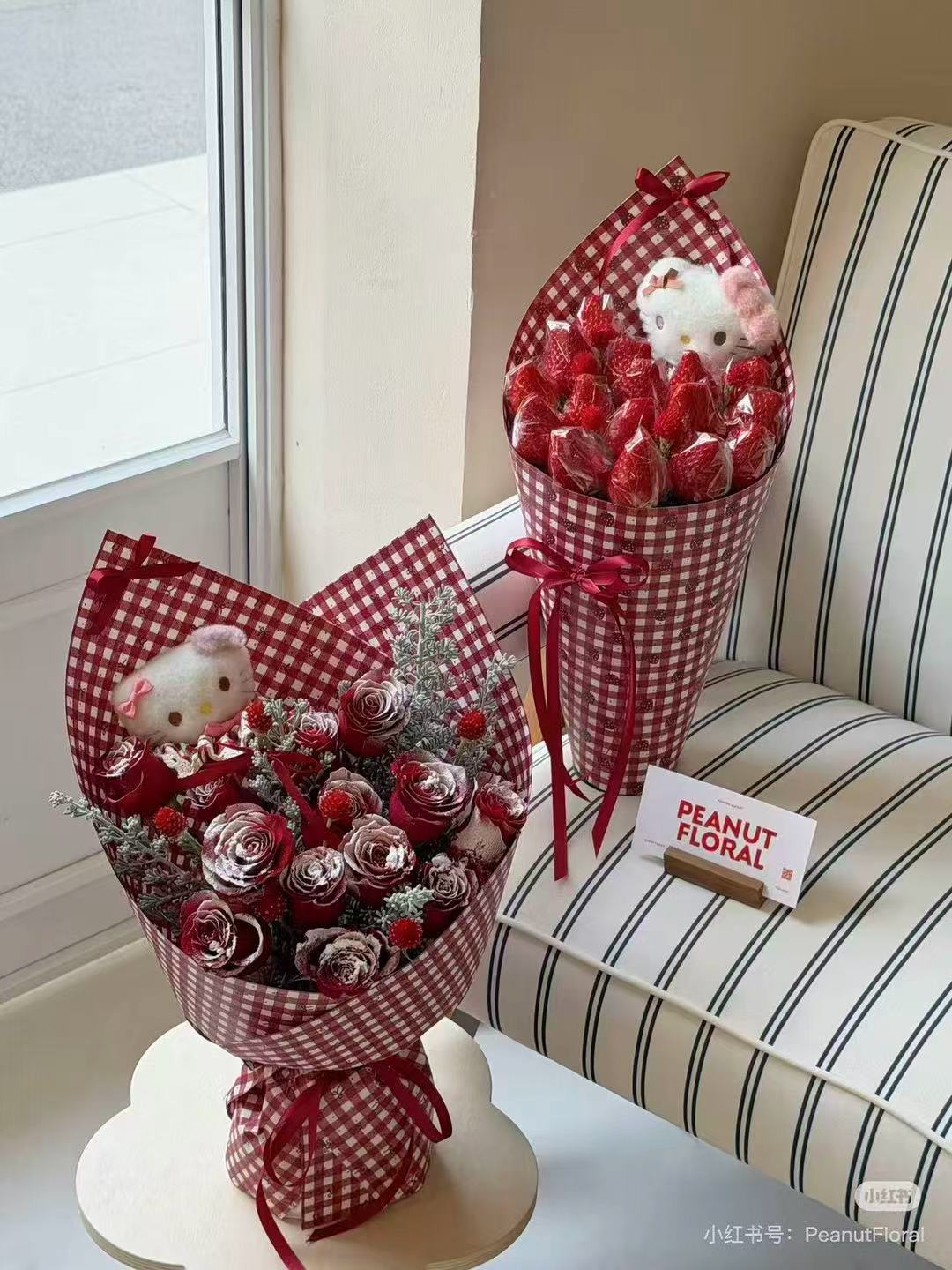 情人节新品/红色格子包装纸（牛皮10张）