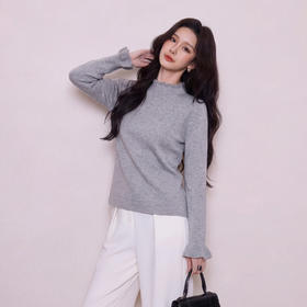 奢姿大码女装2026春季喇叭袖减龄针织打底胖妹妹时尚半高领T恤9861691192