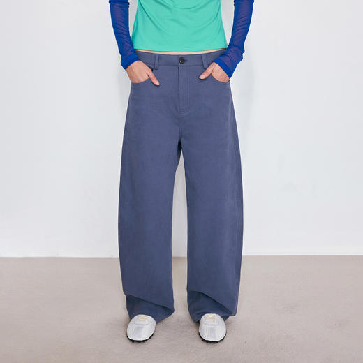 NUTH复古海军蓝水洗宽松弯刀休闲裤女 商品图0