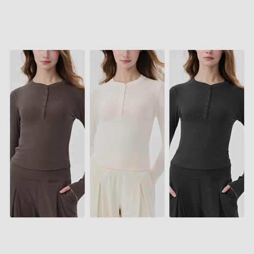YOGACODE【火树银花系列】兰精莫代尔长袖瑜伽服亨利领舒适透气运动t恤健身服DWT116240 商品图2