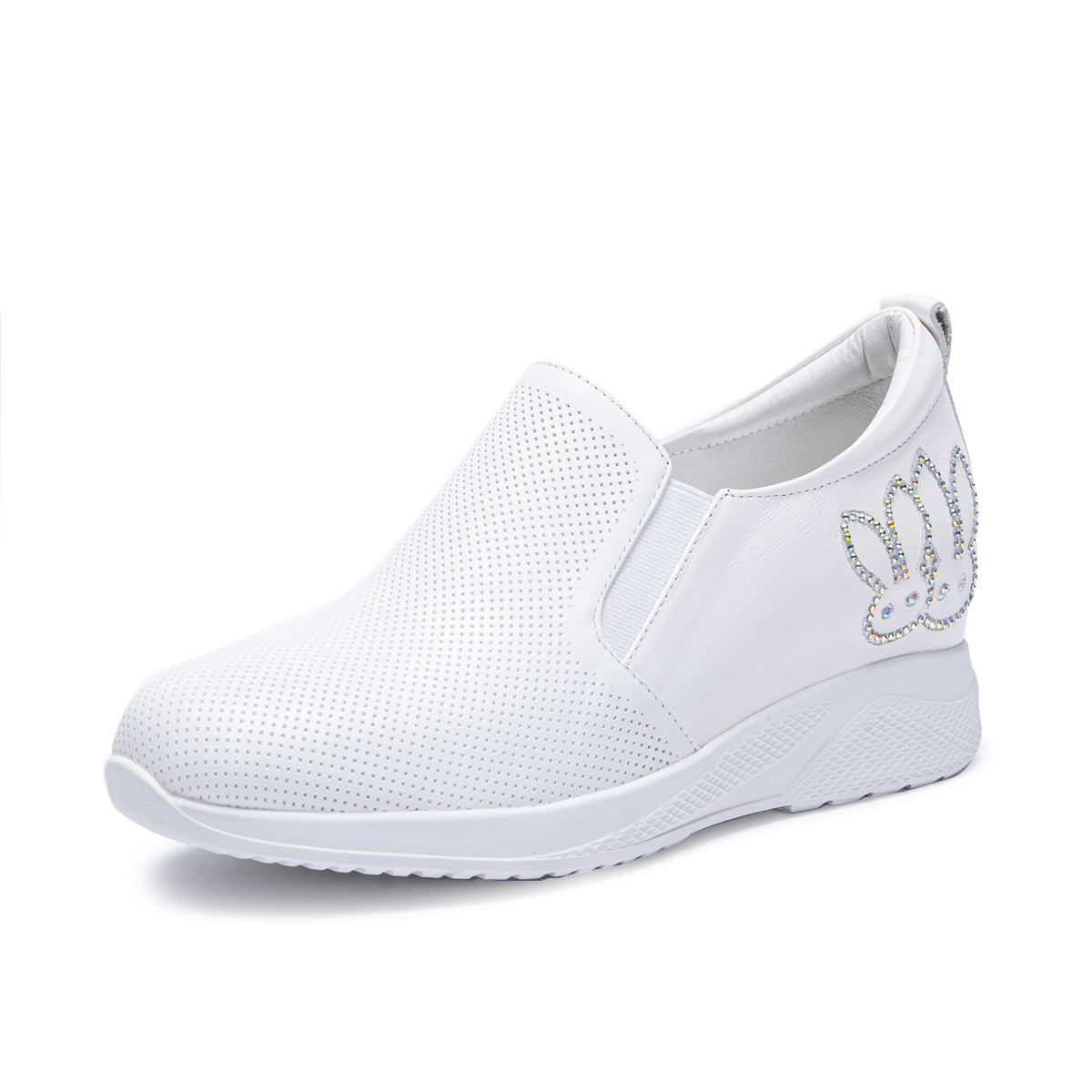 迪宝女鞋牛皮卡通水钻厚底增高休闲鞋女春夏款简约#白色40【无运费险】