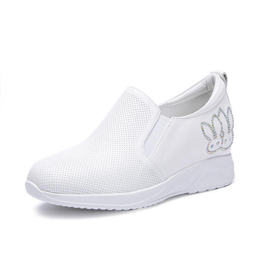 迪宝女鞋牛皮卡通水钻厚底增高休闲鞋女春夏款简约#白色40【无运费险】 商品图0