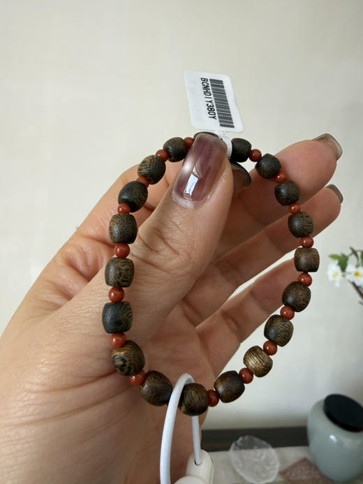 沉香鼓珠配南红小圆珠 手串儿 发顺丰到付 商品图13