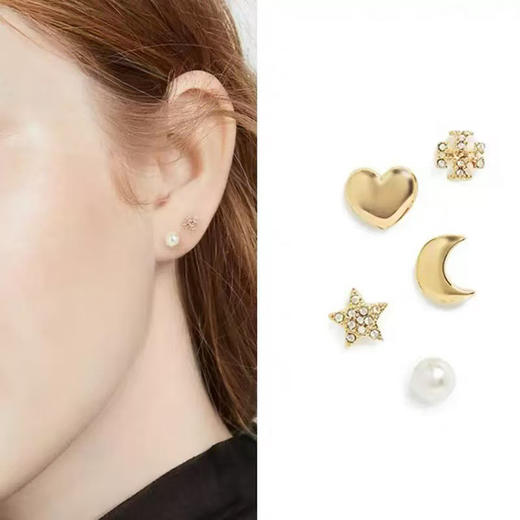 【周末秒杀 直接调价 下单即可】TB 星月 组合5件套装 新款耳钉 纯铜镀18K金 商品图2