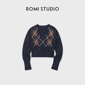 ROMI STUDIO“经典学院”羊毛针织棱格宽松套头毛衫 RWDSS61765