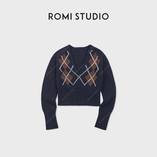 ROMI STUDIO“经典学院”羊毛针织棱格宽松套头毛衫 RWDSS61765 商品图0