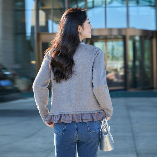 奢姿大码女装2025冬季时荷叶边圆领针织开衫胖妹妹气质减龄上衣9854691029 商品图3