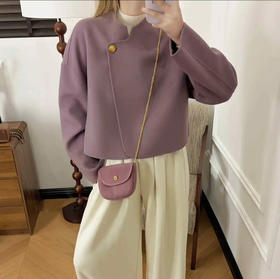 轻奢极简风圆领一粒扣短款羊绒羊毛外套（禁止水洗）