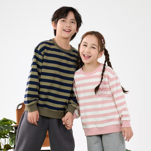 棉花堂春款潮趣印花休闲条纹圆领童装卫衣-FD61042 商品图7