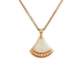 【95新】BVLGARI宝格丽DIVAS’DREAM系列358365  玫瑰金小号白贝母镶边钻扇子项链链长约44cm女士 170126NJT41