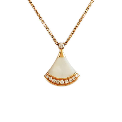 【95新】BVLGARI宝格丽DIVAS’DREAM系列358365  玫瑰金小号白贝母镶边钻扇子项链链长约44cm女士 170126NJT41 商品图0