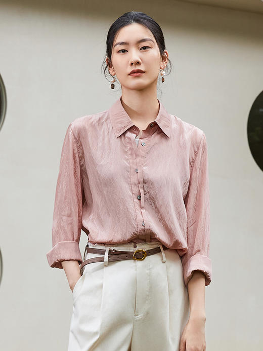 垂坠感天丝防晒衬衫女 薄雾粉宽松显瘦长袖衬衣春夏季新款 商品图0