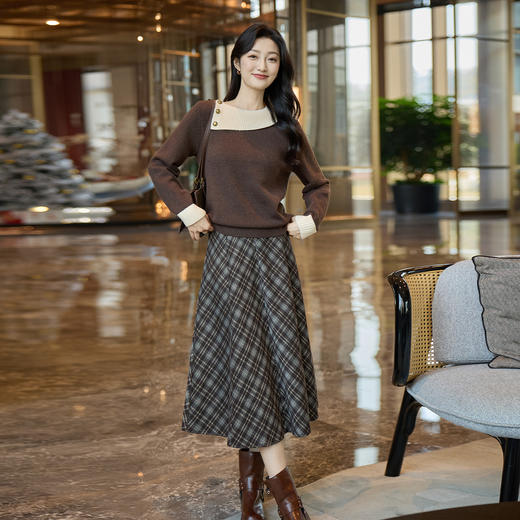 奢姿大码女装2025冬季时尚格纹设计半身裙胖妹妹气质复古显瘦裙子9954435237 商品图4