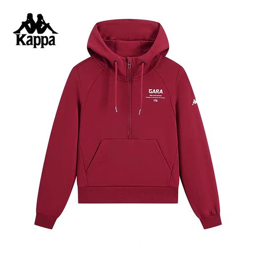 XY/Kappa卡帕背靠背2025新款运动针织套头衫女款半拉链休闲连帽卫衣K0F22MT40 商品图0