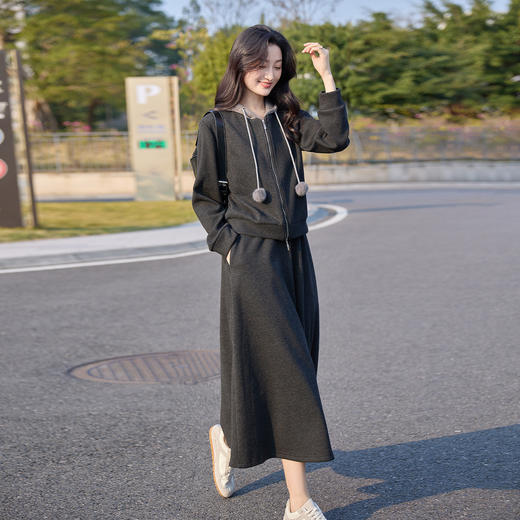 奢姿大码女装2025冬季抽绳减龄连帽件套胖妹妹松紧时尚休闲套装9954935255 商品图1