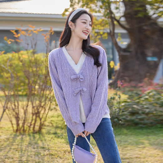 奢姿大码女装2025冬季毛衣蝴蝶结装饰针织衫胖妹妹气质温柔上衣9854670751 商品图0