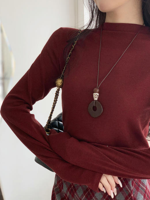 【百图lulu定制】【红曜石T恤】【赠来财吊坠】高弹 舒适 小立领 长袖T恤 商品图3