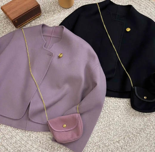 轻奢极简风圆领一粒扣短款羊绒羊毛外套（禁止水洗） 商品图5