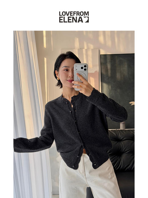 100%羊毛  新年氛围感花边小圆领针织开衫 商品图2