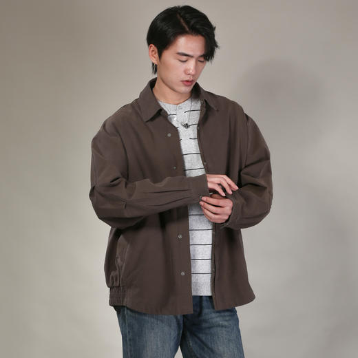 DRONKOO 2026 翻领前襟拼织带两侧橡筋微阔中厚衬衣外套 商品图2