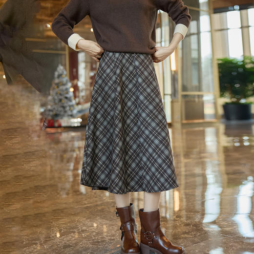 奢姿大码女装2025冬季时尚格纹设计半身裙胖妹妹气质复古显瘦裙子9954435237 商品图0