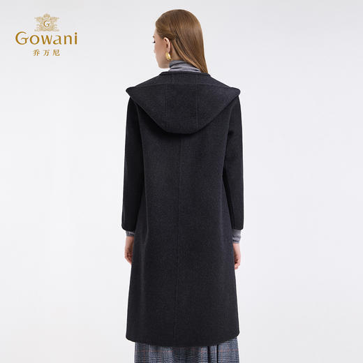 乔万尼连帽设计气质优雅感烟草灰宽松中长款羊毛大衣ED4A781901 商品图4