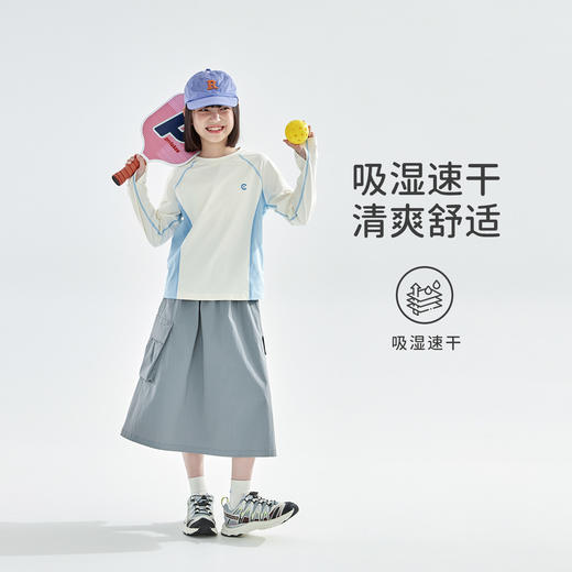 米白拼蓝预售4.7发 cicochild2026年春季新款女童棉感速干防晒T恤凉感7A抗菌拼色上衣 商品图1