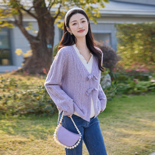 奢姿大码女装2025冬季毛衣蝴蝶结装饰针织衫胖妹妹气质温柔上衣9854670751 商品图2