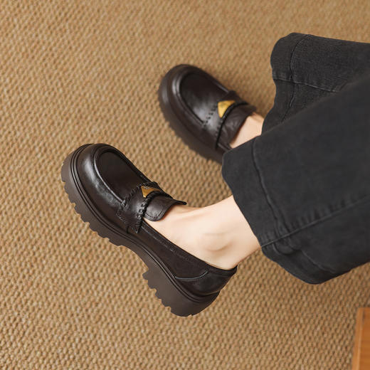 阿么手工女鞋一脚蹬厚底增高乐福鞋不累脚通勤时尚百搭单鞋4.5CM 商品图2