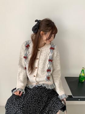 木耳边蝴蝶结牛角扣毛衣开衫-纪念日百货门店同款168898740