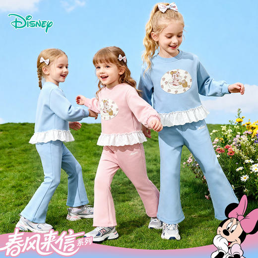 迪士尼（Disney）女童甜美休闲拼接花边卫衣微喇裤套装耐磨舒适春秋季26年新款套装ZD1FT012 商品图0