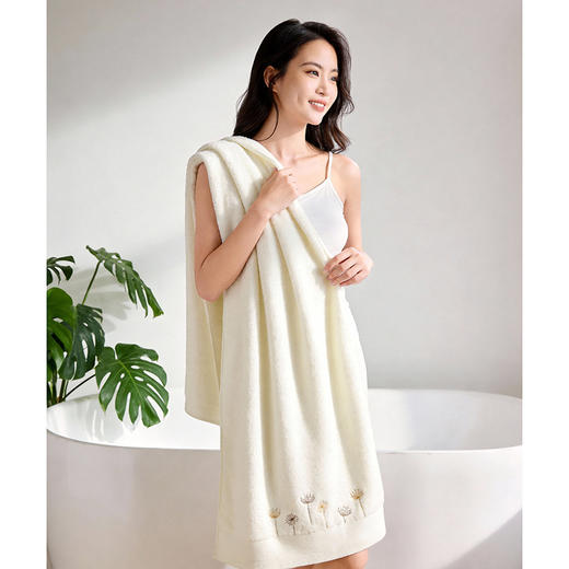 官网169！全棉*代 蒲公英刺绣家用 情侣款洗澡裹巾男女棉质柔软蓬松吸水浴巾 商品图2