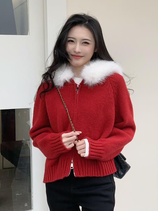 【百图lulu定制】【大毛领暖绒开衫】大毛领 可拆卸 双头拉链 毛衣开衫 外套 商品图5